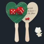 Éventail Mariage Heart Keepsaké - Las Vegas Dice on Craps<br><div class="desc">Red Dice avec le texte Las Vegas sur eux, mis sur un arrière - plan de table craps. Modifiez la couleur arrière - plan du côté arrière de ce ventilateur Mariage. Choisissez le style de police et la couleur de l'écriture pour le côté arrière, trouvez juste les mots justes pour...</div>