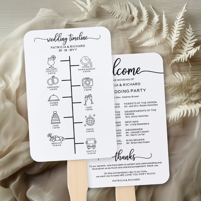 Éventail Mariage Icon Icon Chic Script Wedding Programme (Créateur téléchargé)