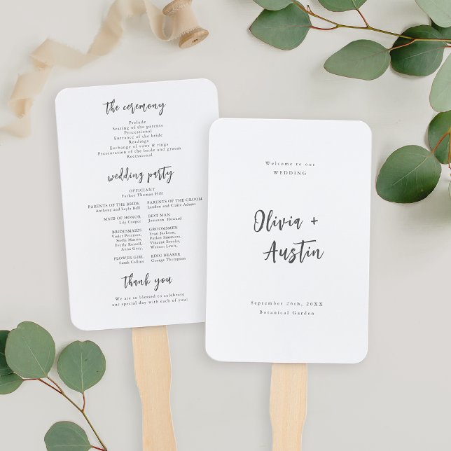 Éventail Mariage minimaliste de script chic moderne (Modern Chic Script Minimalist Wedding Hand Fan)