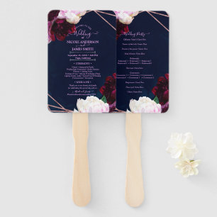 Éventail Mariage Moderne Glamour Fleurs Or Rose et Bleu Mar
