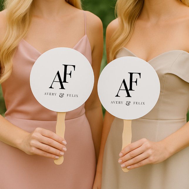 Éventail Mariage Monogramme noir et blanc Élégant simple (Créateur téléchargé)