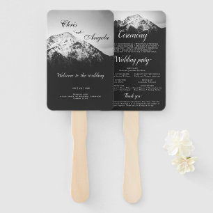 Éventail Mariage noir et blanc sous les montagnes