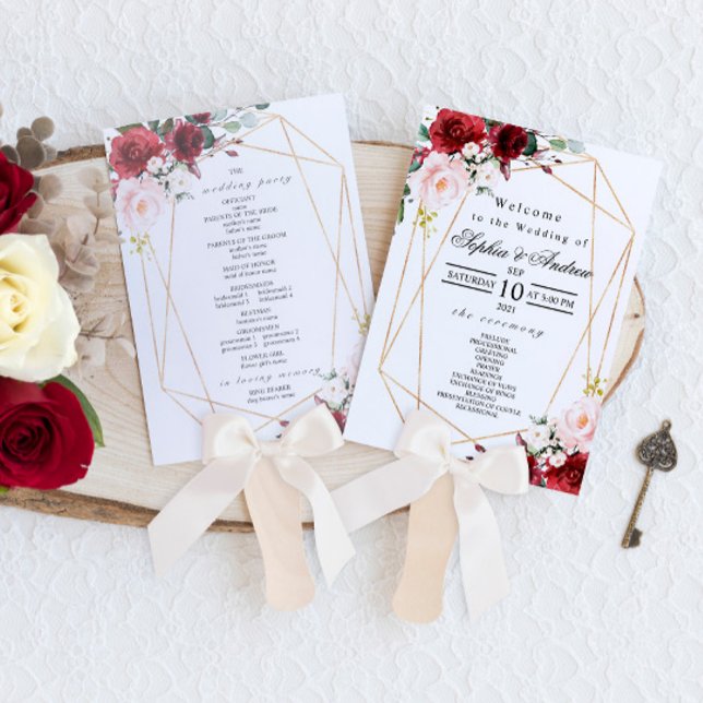 Éventail Mariage Rose Blush Rose & Bourgogne Ensemble de ve (Créateur téléchargé)