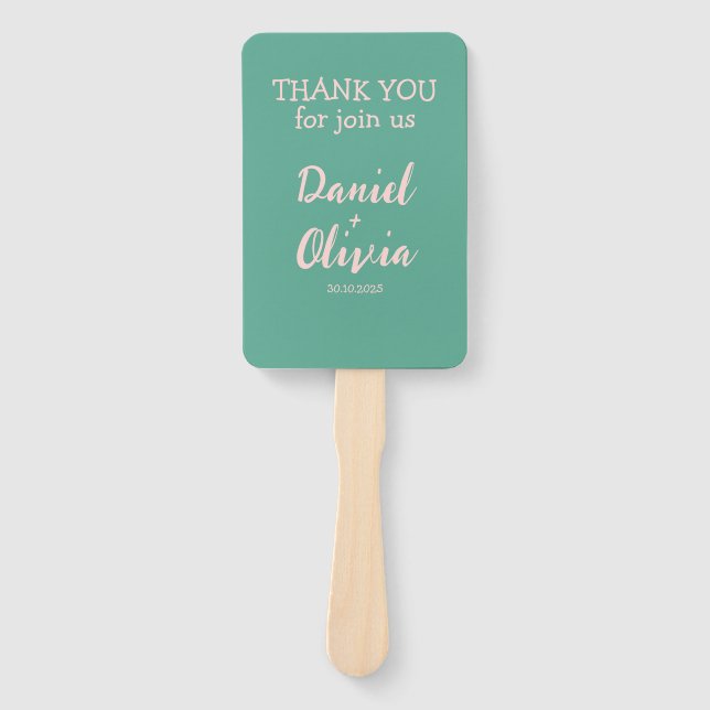 Éventail Mariage rose et vert ondulé (Devant)