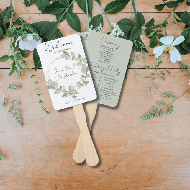 Éventail Mariage Rustique avec Verdure d'Eucalyptus  (Créateur téléchargé)