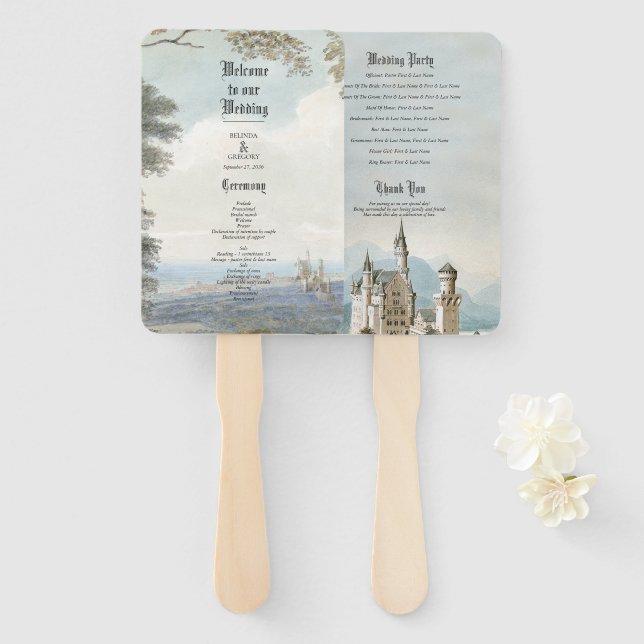 Éventail Mariage rustique dans un château de conte de fées  (Devant et derrière)