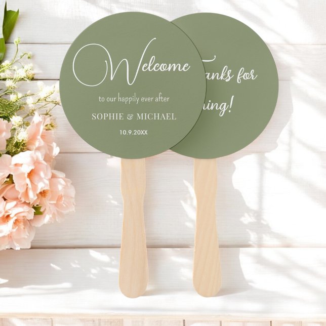 Éventail Mariage Sage Vert Merci blanc (Créateur téléchargé)