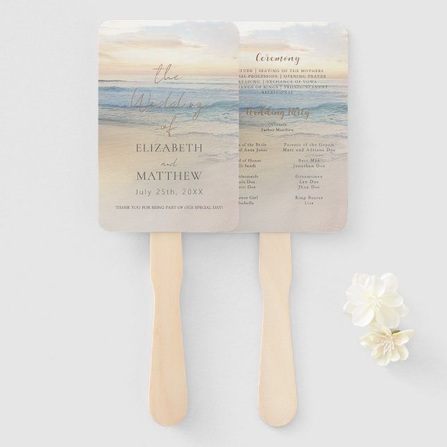 Éventail Mariage sur la plage au coucher du soleil  (Devant et derrière)