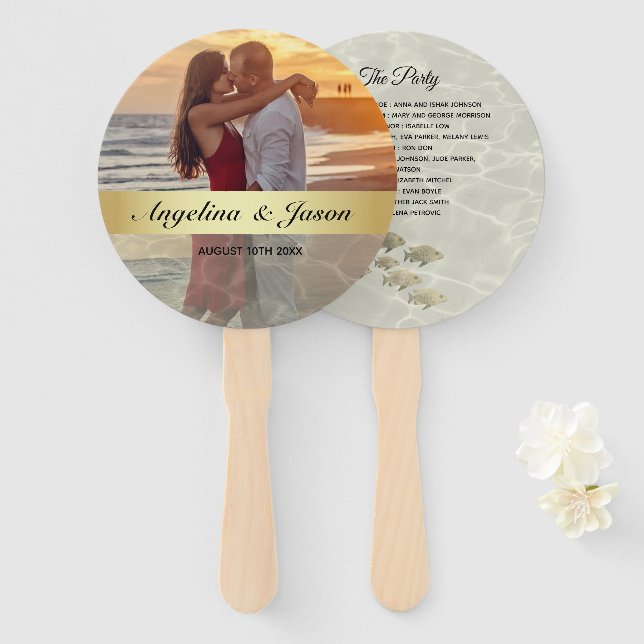 Éventail Mariage sur la plage avec photo (Devant et derrière)