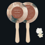 Éventail Mariage turquoise bohème moderne, peint en terre c<br><div class="desc">Ventilateur turquoise de mariage bohème,  en terre cuite peinte. Teracotta rouille moderne brûlé orange,  beige et turquoise design abstrait peint.</div>