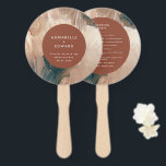 Éventail Mariage turquoise bohème moderne, peint en terre c<br><div class="desc">Ventilateur turquoise de mariage bohème,  en terre cuite peinte. Teracotta rouille moderne brûlé orange,  beige et turquoise design abstrait peint.</div>