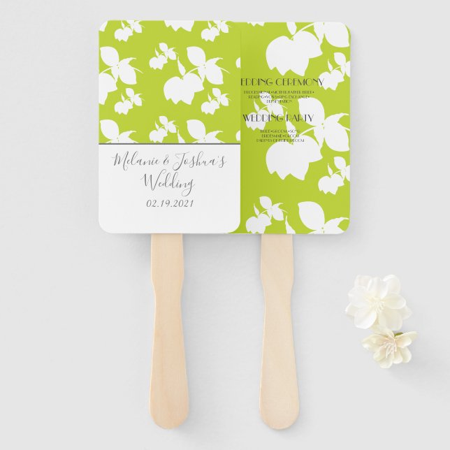 Éventail Mariage Vert Citron Silhouette (Devant et derrière)