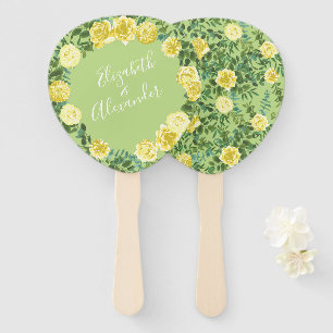 Éventail Mariage Vintage Rose de printemps jaune et vert