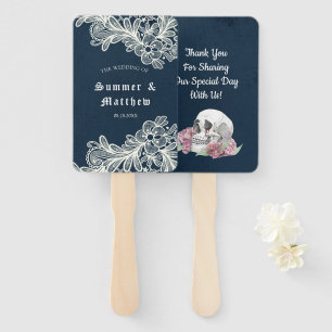 Éventail Marine bleu Crâne rose Roses dentelle Mariage goth