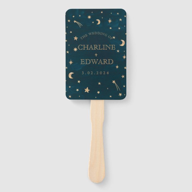 Éventail Marine Whimsical Gold Stars Moon Programmes Mariag (Devant)