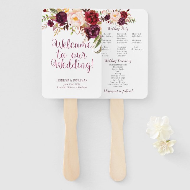 Éventail Marsala Bourgogne Roses du programme (Devant et derrière)