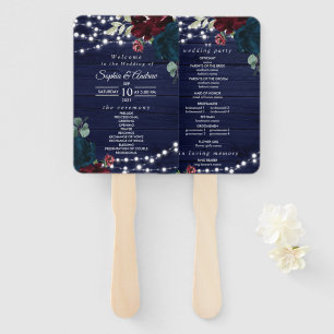 Éventail Marsala & Navy Floral Rustic Wedding Programme