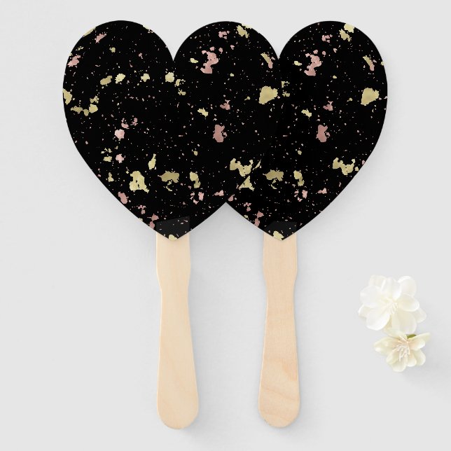 Éventail Matte Gold et Rose Gold Flakes Noir (Devant et derrière)