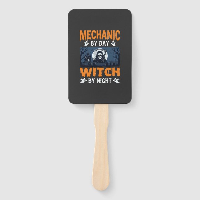 Éventail Mécanicien Halloween de Jour Sorcière de Nuit (Devant)