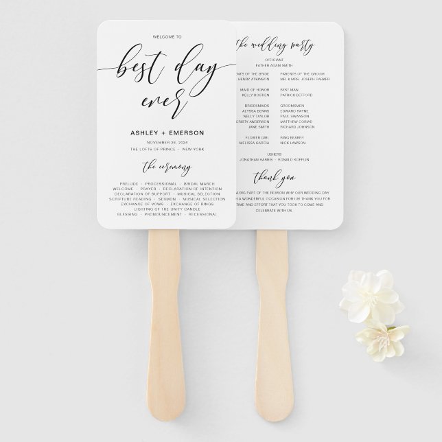 Éventail Meilleur Jour Jamais Programme Mariage Rustique Fa (Devant et derrière)