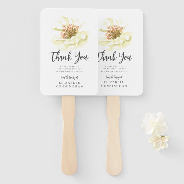 Éventail Mémorial botanique floral d'aquarelle moderne Merc (Devant et derrière)