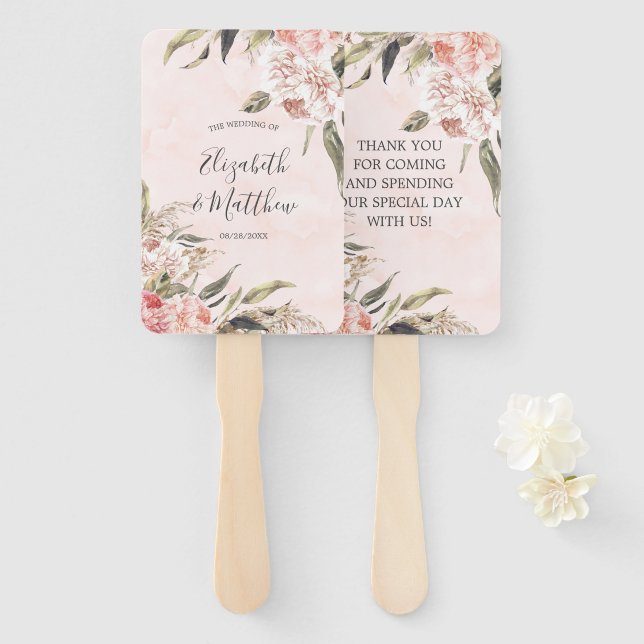 Éventail Merci Mariage de la Pampa rose de Boho neutre (Devant et derrière)