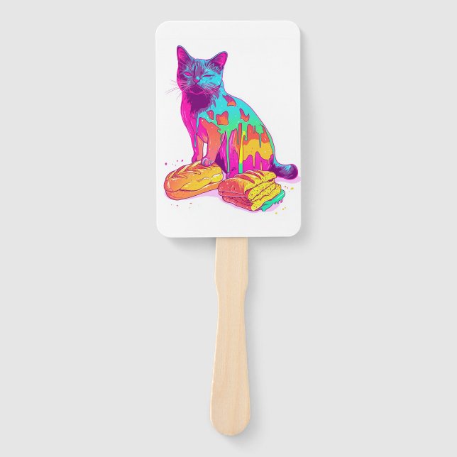 Éventail Métamorphose de pain � Mème de chat drôle et glitc (Devant)