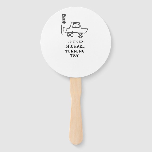 Éventail Michael turning two birthday toy car traffic light (Devant)