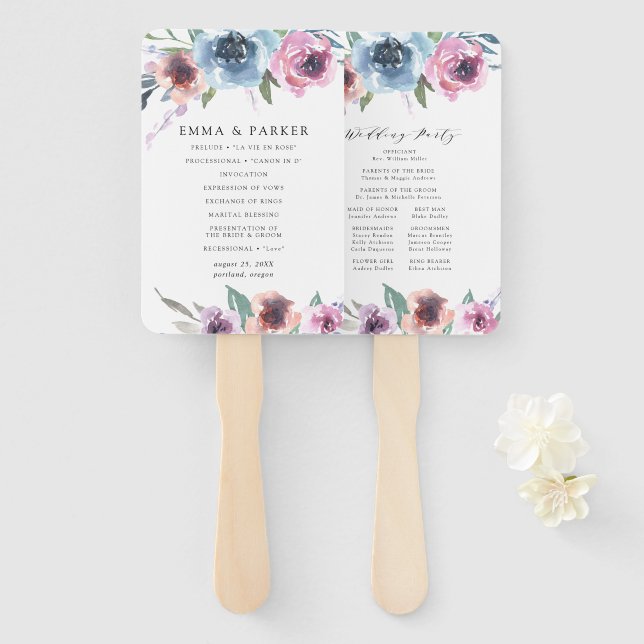 Éventail Midnight Blooms | Programme de Mariage Personnalis (Devant et derrière)