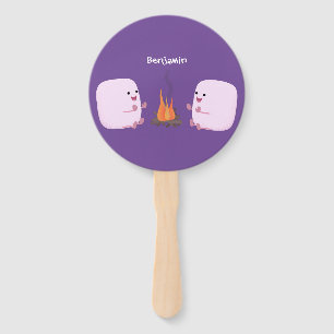 Éventail Mignons marshmallows roses par feu de camp dessin