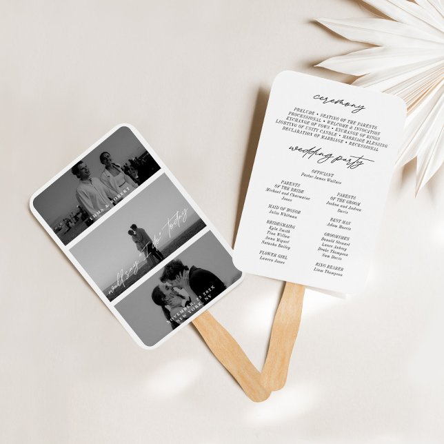 Éventail Miniature moderne 3 Photo Wedding Programme Ventil (Minimal Modern 3 Photo Wedding Program Fans)