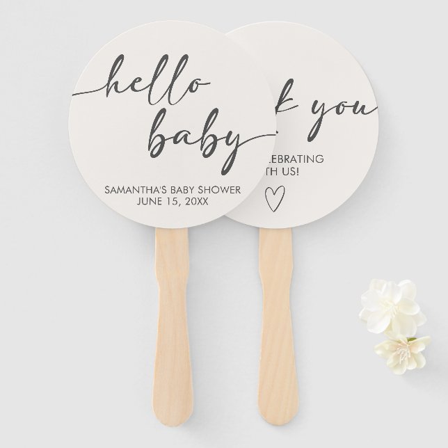 Éventail Minimaliste Baby Shower Hello Baby (Devant et derrière)