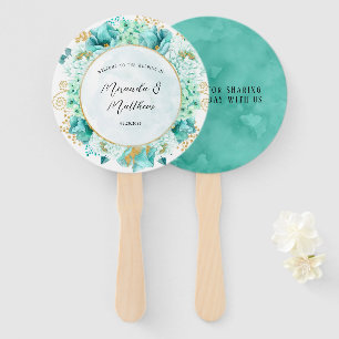 Éventail Mint Green Florals Gold Foliing Mariage Merci