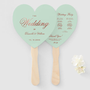 Éventail Mint Green Rose Gold Wedding Programme Coeur