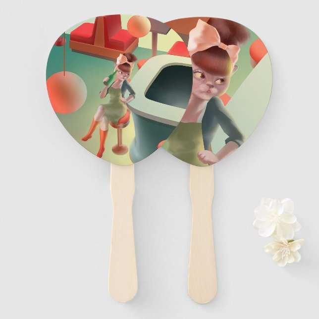 Éventail Miss Meow - Late Night Bar Series (Devant et derrière)