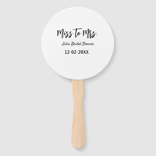 Éventail Miss to Mrs bridal shower stylish simple add name  (Devant)