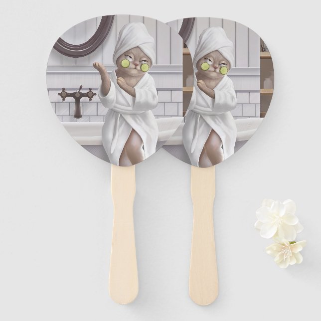 Éventail Mode Recharge - Miss Meow en peignoir (Devant et derrière)