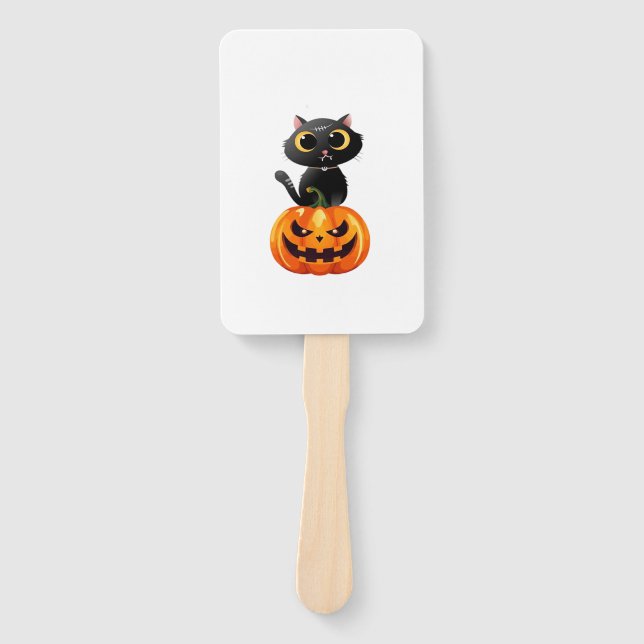 Éventail Modèle de chat noir Halloween � Art de citrouille  (Devant)