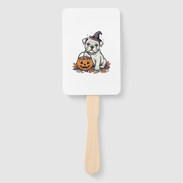 Éventail Modèle de citrouille de bouledogue d'Halloween gra (Devant)