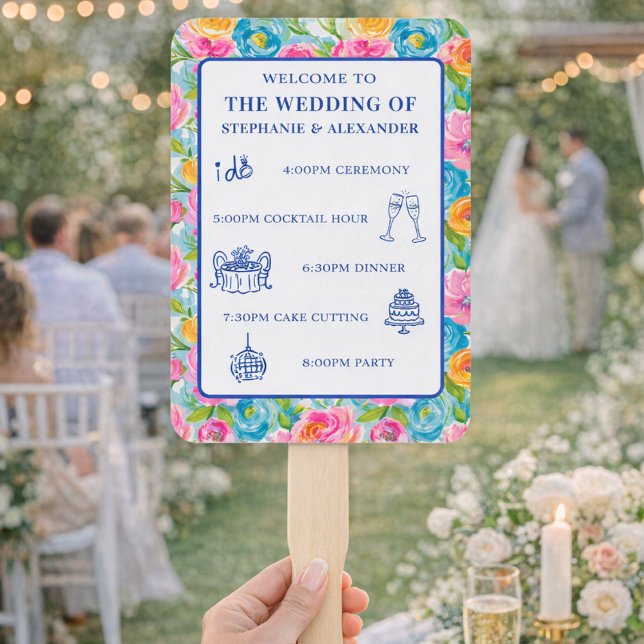 Éventail Modern Bold Bright Colorful Floral Wedding Program (Créateur téléchargé)