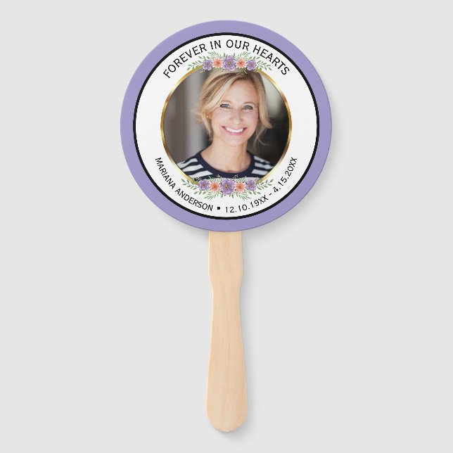 Éventail Modern Lavender Floral Memorial Photo  (Devant)