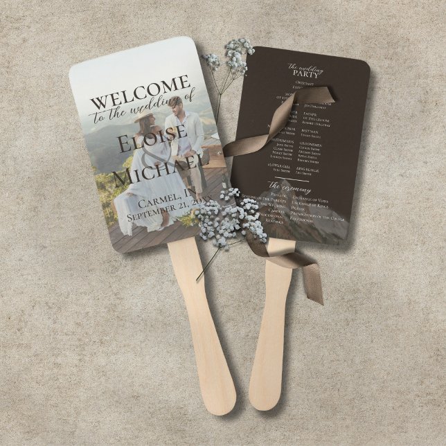 Éventail Modern Photo Rustic Brown Wedding Program Fan (Modern Photo Rustic Brown Wedding Program Fan)