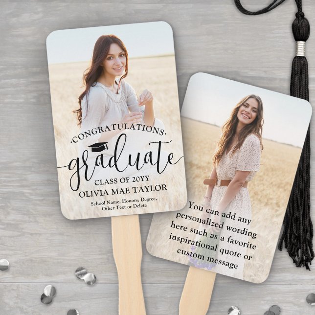 Éventail Modern Script 2 Photo Graduation Congratulations (Créateur téléchargé)