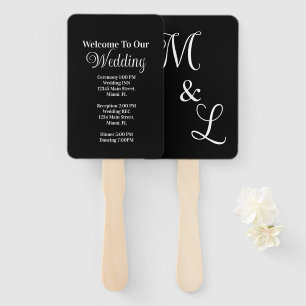 Éventail Modern Script Mariage Event Black White Programme