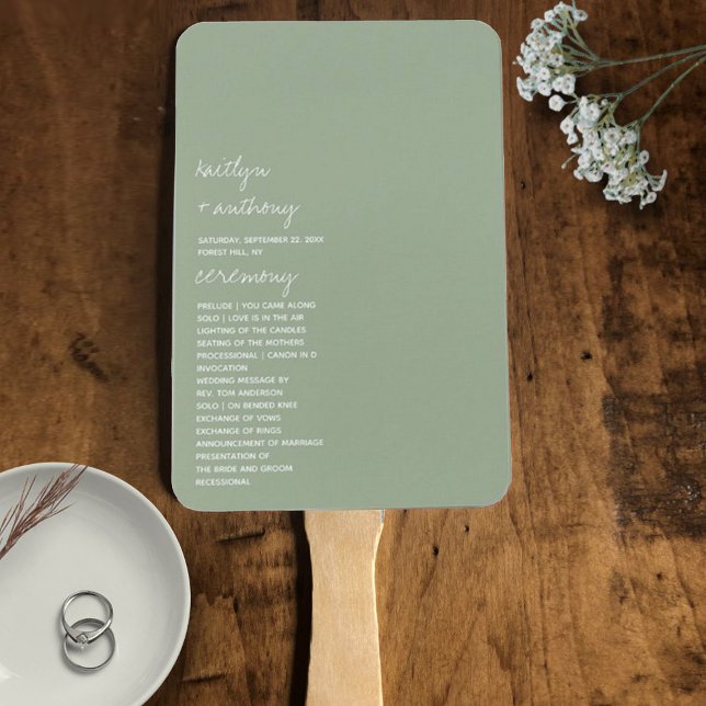 Éventail Modern Script Sage Green Minimalistic Wedding (Créateur téléchargé)