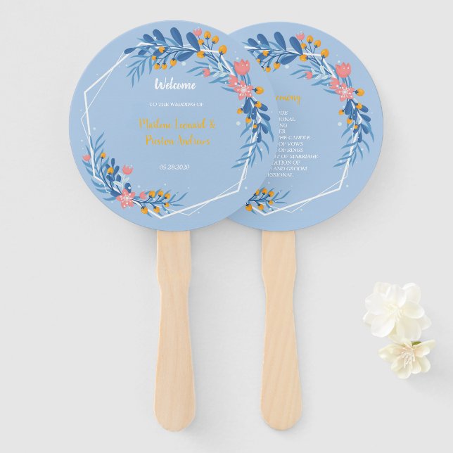 Éventail Moderne Cadre blanc géométrique cadre rose (Devant et derrière)