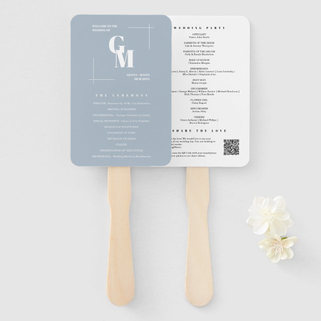 Éventail Moderne Chic Dusty Blue Minimal Wedding Programme (Devant et derrière)
