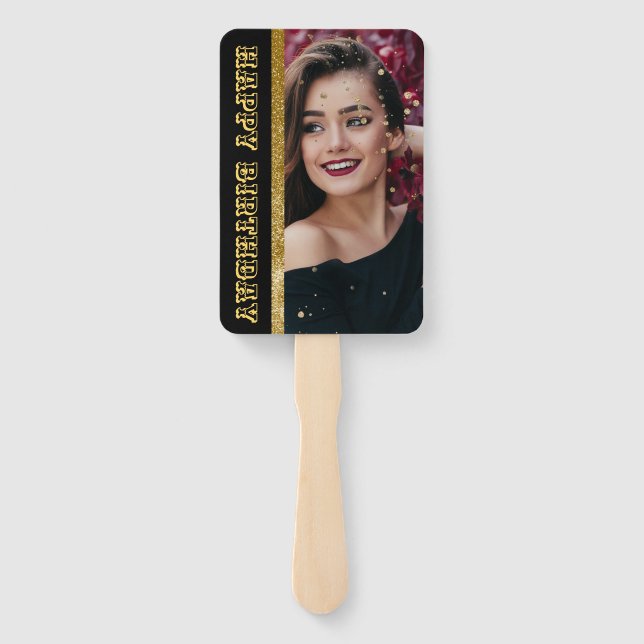 Éventail Moderne élégant chic noir et or doux 16 main f (Dos)