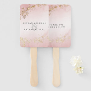 Éventail Moderne Luxe Paillettes Dorées Mariage Brume Rose