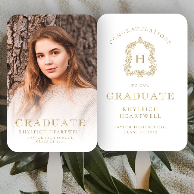 Éventail Monogram Gold White Photo Graduation (Créateur téléchargé)